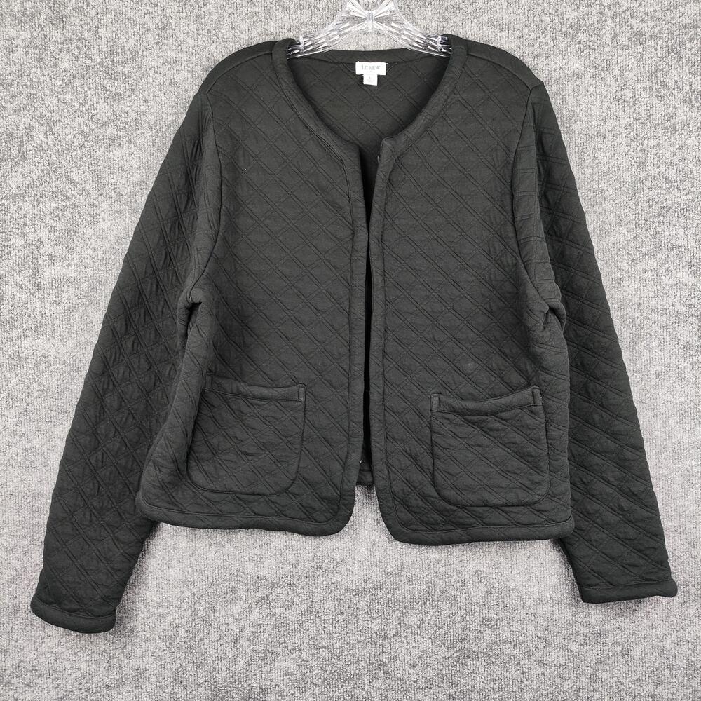 J.Crew Jacket Womens Large Gray Quilted Knit Collarless Open Front Pockets